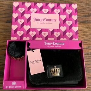 Juicy Couture Black Faux Fur Bag with Gold Crown